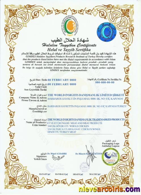 Turkey Halalen Tayyiben Certificate
